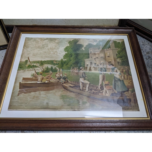 303 - A group of three framed and glazed Victorian prints to include Boating on the Thames near Henley, an... 