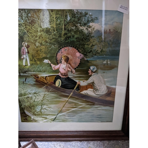 303 - A group of three framed and glazed Victorian prints to include Boating on the Thames near Henley, an... 