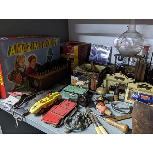 305 - A mixed lot to include Days Gone diecast model vehicles, boxed Amazing Robot game, a child's piano a... 