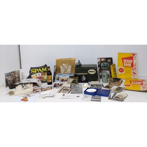 309 - A collection of BBC Radio and TV memorabilia to include an autographed Monty Python Spam bag with co... 