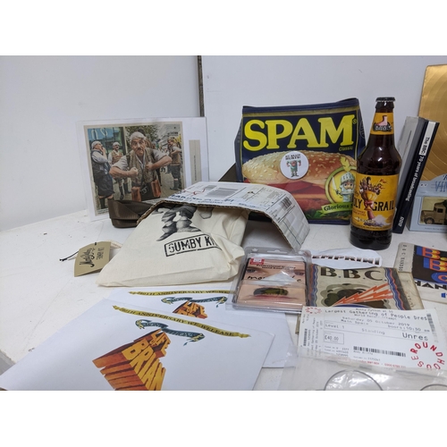 309 - A collection of BBC Radio and TV memorabilia to include an autographed Monty Python Spam bag with co... 