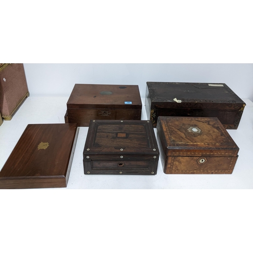 353 - A group of four Victorian boxes and a later mahogany cutlery box, to include a Victorian mahogany wr... 