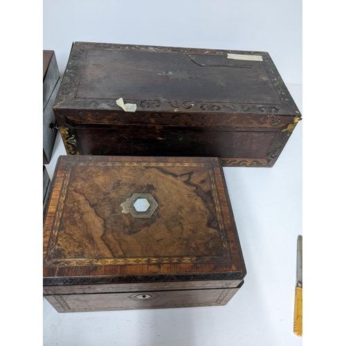 353 - A group of four Victorian boxes and a later mahogany cutlery box, to include a Victorian mahogany wr... 