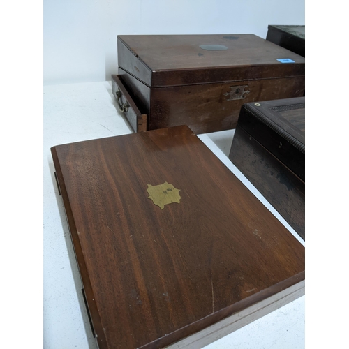 353 - A group of four Victorian boxes and a later mahogany cutlery box, to include a Victorian mahogany wr... 