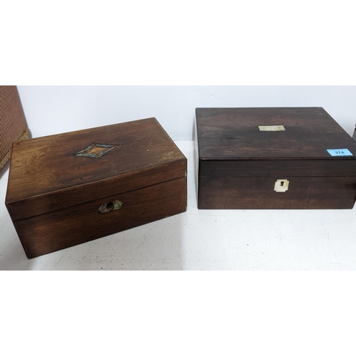 351 - Four Victorian boxes to include an inlaid walnut Tunbridge ware style work box with fitted interior ... 