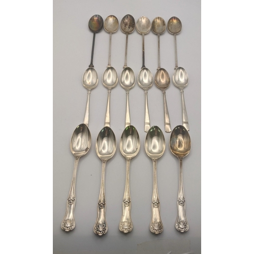 109 - Two sets of six silver coffee spoons and a set of five teaspoons, total weight 144.8g, Location: STA... 