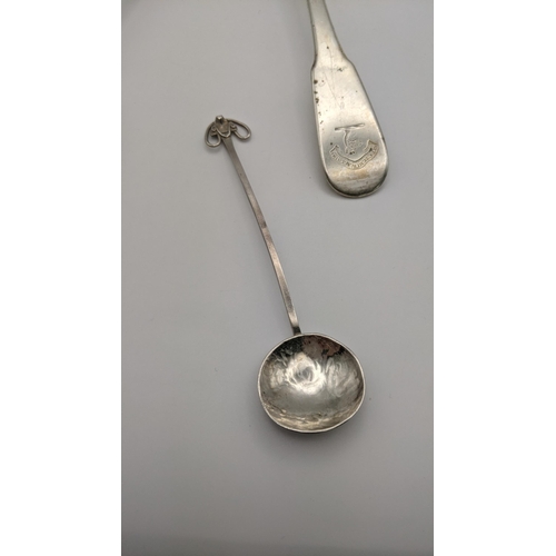 115 - A set of three Scottish silver serving spoons and a fork all hallmarked Edinburgh 1821 and one other... 