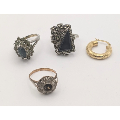 139 - Mixed jewellery to include a 18ct gold hoop earring 1.2g, a gold ring tested as 9ct gold 2.3g along ... 