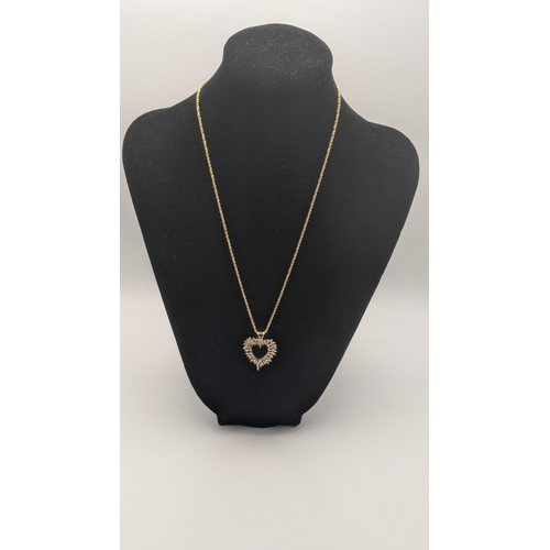 147 - A 10ct gold diamond heart shaped cluster pendant 3.8g, on a 14ct gold rope twist style necklace 4.4g... 