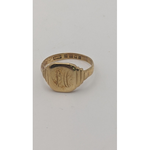 161 - An 18ct gold gent's signet ring size S 1/2, 5.1g; a 9ct gold and platinum signet ring size H 1/2, 2.... 