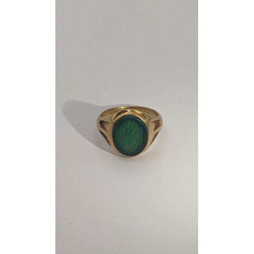 204 - A Victorian 18ct gold intaglio green chalcedony signet ring size R, 7.7g Location:RING
If there is n... 