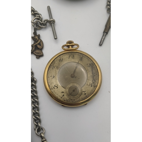 215 - Two gold plated pocket watches, a Smiths wristwatch engraved and a pocket watch and silver pocket wa... 