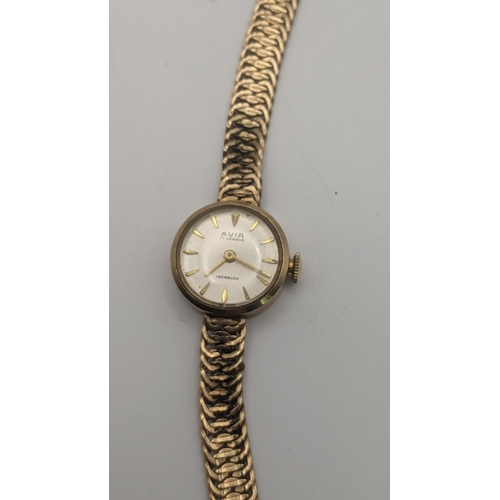 227 - A 9ct gold ladies Aviva manual wind wrist watch on a 9ct gold bracelet, total weight 13.8g
Location:... 