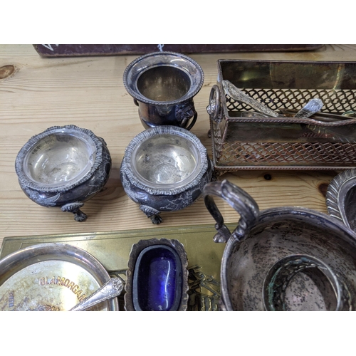 280 - Silver plate and EPNS items to include candlesticks, coffee pots, one with a Walrus tusk handle, a t... 