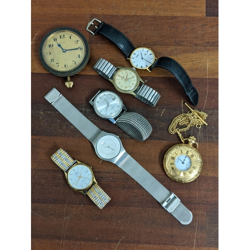 339 - Gent's wristwatches, one pocket watch and another oversized one, a Seiko Automatic, a Roamer, a Skag... 