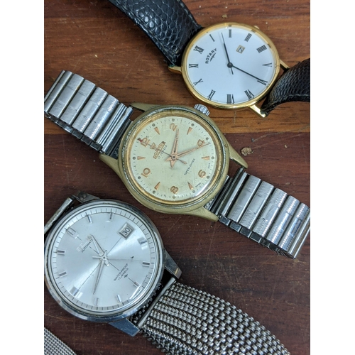 339 - Gent's wristwatches, one pocket watch and another oversized one, a Seiko Automatic, a Roamer, a Skag... 