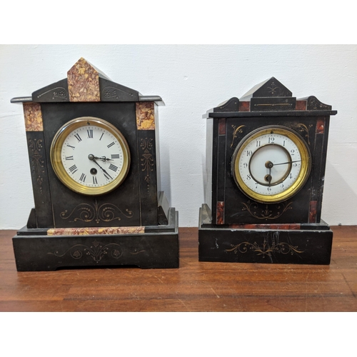 359 - Two Victorian black slate and marble cased mantle clocks
Location: G
If there is no condition report... 