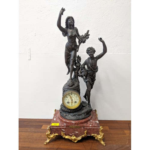 362 - A Late 19th century French Spelter marble mantle clock surrounded by two figures
Location: G
If ther... 