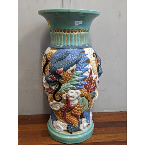 367 - An Oriental inspired hat stand with pierced design decorated with dragons with a flared rim Location... 