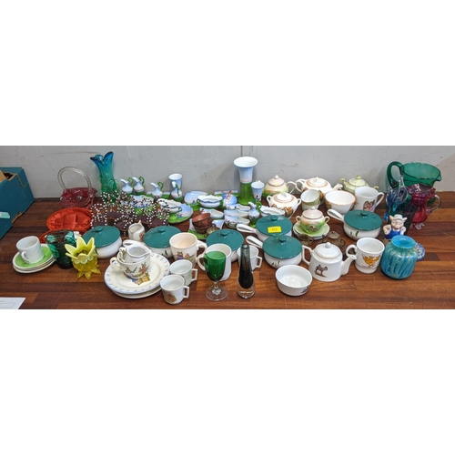 372 - Ceramics and glassware to include Denby, Bunnykins, a millefiori paperweight, china, a set of mother... 