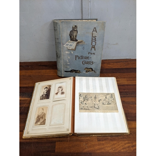 374 - Collectables to include a Victorian photograph album, an album for picture cards and an album of pos... 