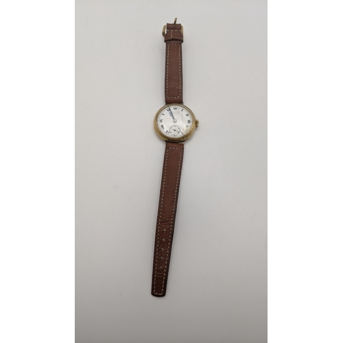 94 - An 18ct gold gents wristwatch A/F on a brown leather strap, total weight 35.8g, 
Location: CAB 2
If ... 