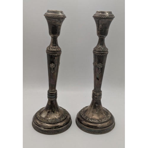 97 - A pair of silver Israeli candlesticks, stamped 925, 23.5cm h, total weight 170g, Location: 4-1
If th... 