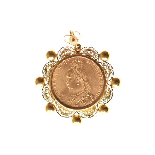 105 - Mounted. United Kingdom - Victoria (1837-1901), 1892 Gold Sovereign, Melbourne Mint, on yellow metal... 