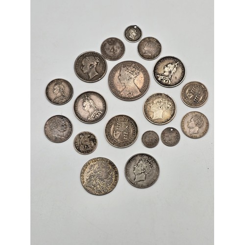 85 - British Silver Coins of Interest - (George III - Victoria) to include, 1787 Shilling, 1818 Sixpence,... 