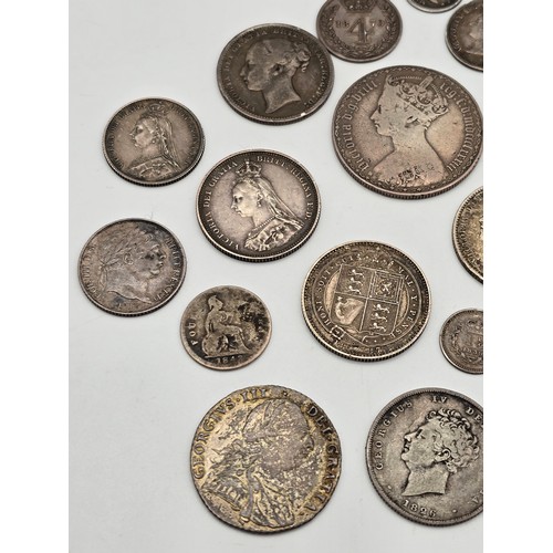 85 - British Silver Coins of Interest - (George III - Victoria) to include, 1787 Shilling, 1818 Sixpence,... 