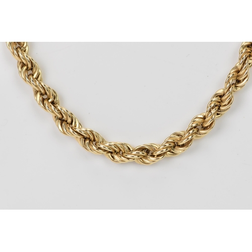 236 - A 9ct yellow gold rope twist necklace, having a spring ring clasp, stamped 375, 63cm, 14.1 grams
Loc... 