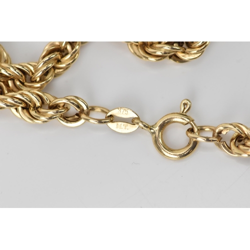 236 - A 9ct yellow gold rope twist necklace, having a spring ring clasp, stamped 375, 63cm, 14.1 grams
Loc... 