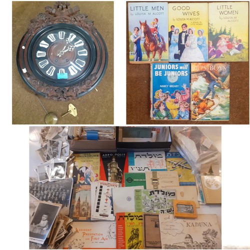 451 - A mixed lot to include a late 19th century Black Forest wall clock, four Louisa M Alcott children's ... 