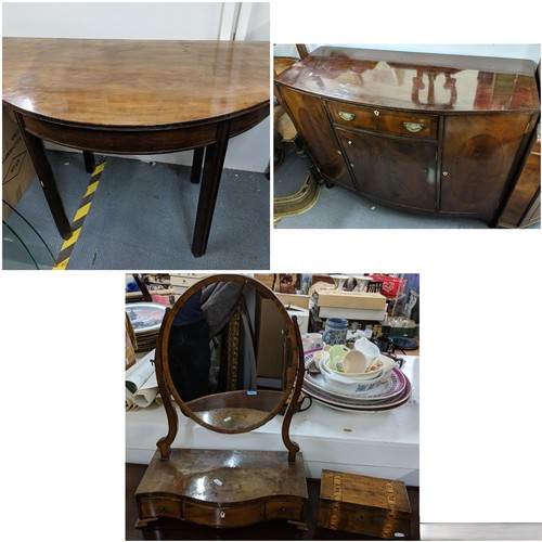 492 - An early 20th century mahogany, bow fronted sideboard having ebony band inlaid 90.5 x 122w, a Georgi... 