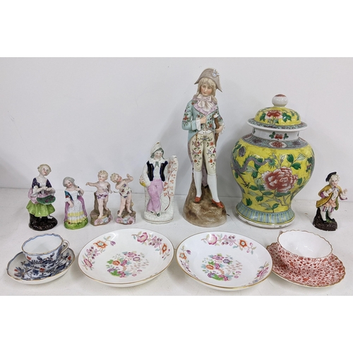 255 - Ceramics to include a Chinese ginger jar and cover, Staffordshire flatback figures and other items L... 