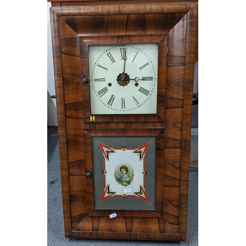 429 - A late 19th century American rosewood veneered 8-day wall hanging clock, 76cm h x 42cm w
Location:A1... 