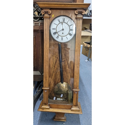 430 - An early 20th century walnut Vienna 8-day wall hanging clock, 97cm h x 37.5cm w
Location:ROS
If ther... 