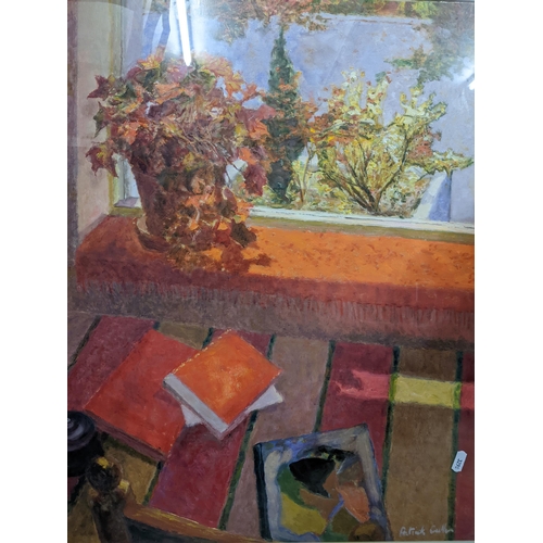 481 - Patrick Cullen - Plant by a window, still life study of a plant pot on a windowsill, books below, an... 