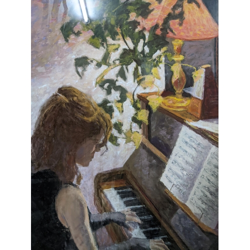 482 - Patrick Cullen - Piano recital - study of a young woman playing a piano, mixed media, signed lower l... 