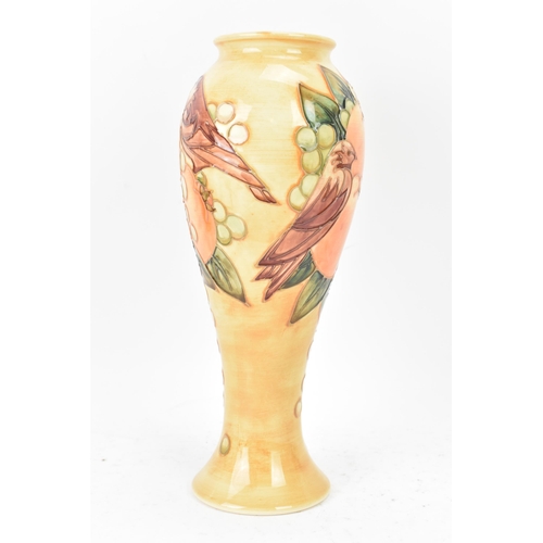 1 - A Moorcroft pottery 'Finches Ochre' pattern vase, designed by Sally Tuffin, circa 1990, of baluster ... 