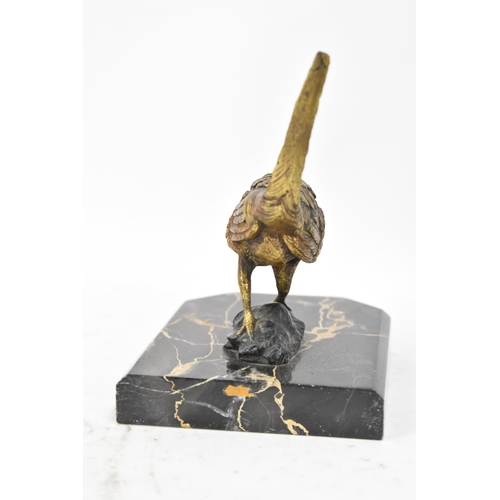 106 - After Antonio Amorgasti - A pair of 1930s bookends fashioned as gilded bronze models of pheasants on... 