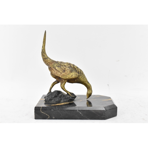 106 - After Antonio Amorgasti - A pair of 1930s bookends fashioned as gilded bronze models of pheasants on... 