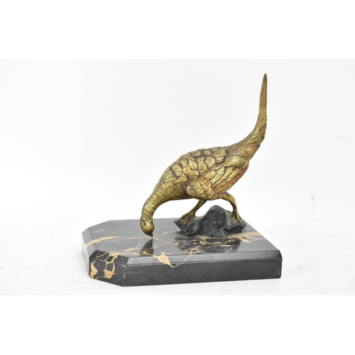 106 - After Antonio Amorgasti - A pair of 1930s bookends fashioned as gilded bronze models of pheasants on... 