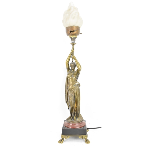 107 - A late 19th century French bronze figural table lamp, fashioned as a classical maiden holding a torc... 