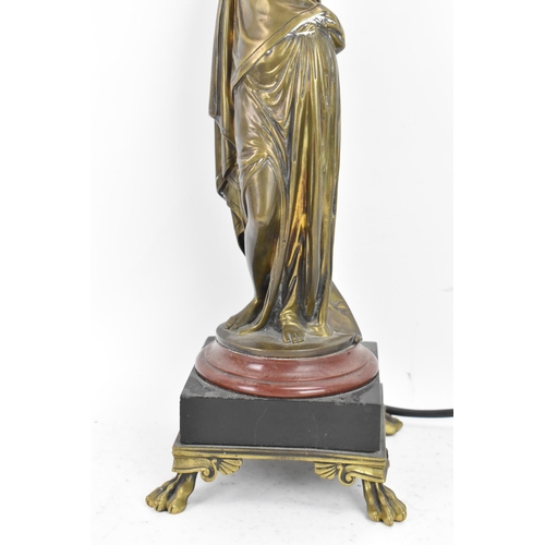 107 - A late 19th century French bronze figural table lamp, fashioned as a classical maiden holding a torc... 