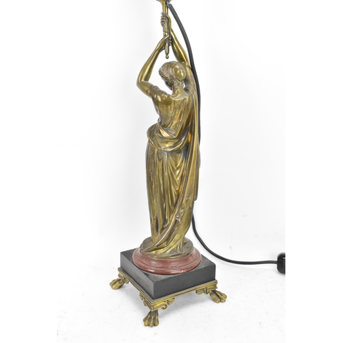 107 - A late 19th century French bronze figural table lamp, fashioned as a classical maiden holding a torc... 