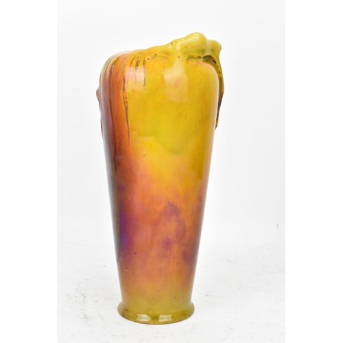 111 - A circa 1900 Zsolnay Pecs porcelain vase, iridescent glazed and of tapering form, decorated with an ... 