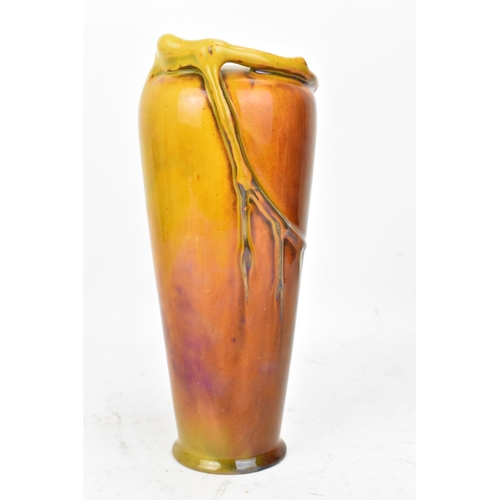 111 - A circa 1900 Zsolnay Pecs porcelain vase, iridescent glazed and of tapering form, decorated with an ... 