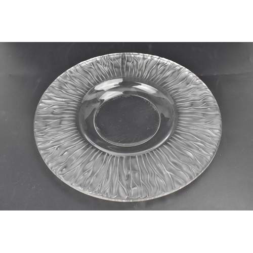 113 - A late 20th century Lalique glass bowl, having a stylised sunburst moulded rim, etched signature 'La... 