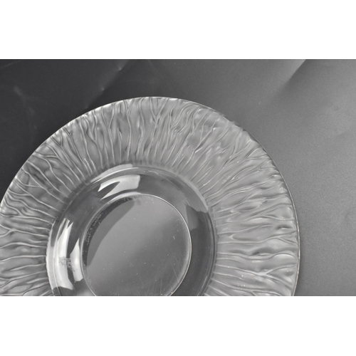 113 - A late 20th century Lalique glass bowl, having a stylised sunburst moulded rim, etched signature 'La... 